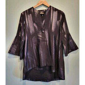 New Lior Vince Black 3/4 Bell Sleeve Artsy Lagenlook Oversized Tunic Top Sz S